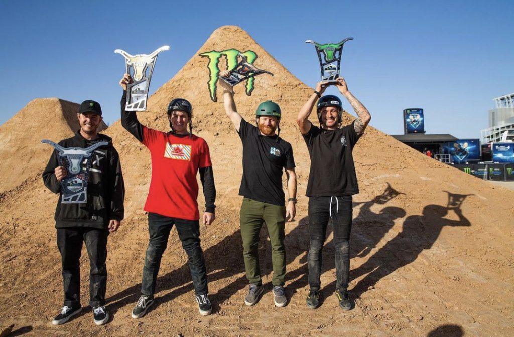 Andy Buckworth on the podium after winning the BMX Triple Challenge.