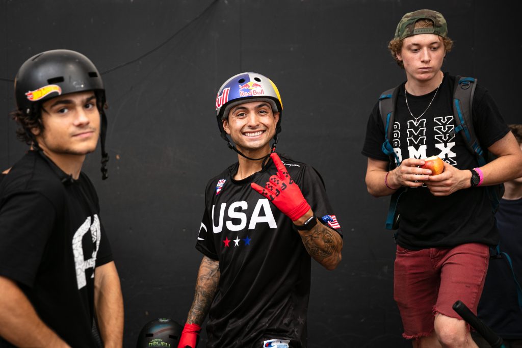Free Agent rider Daniel Sandoval all smiles at Woodward, PA during the the first UCI, USA BMX freestyle event of the year with teammate Jacob Thiem. photo by: Josh McElwee