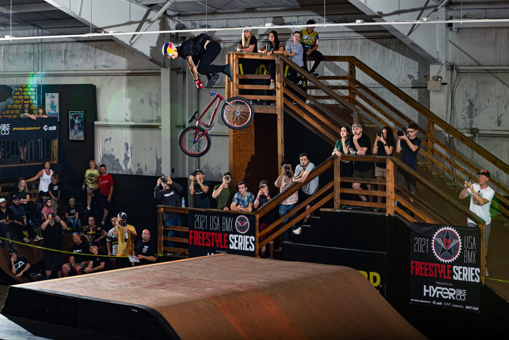 Free Agent rider Daniel Sandoval going big at Woodward, PA during the the first UCI, USA BMX freestyle event of the year. photo by: Josh McElwee